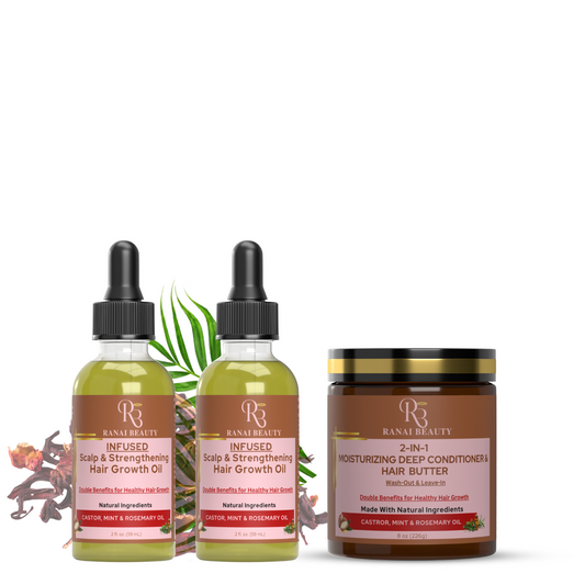 (2) INFUSED Scalp & Strengthening Hair Growth Oils and (1 ) 2-In-1 Moisturizing Deep Conditioner & Hair Butter