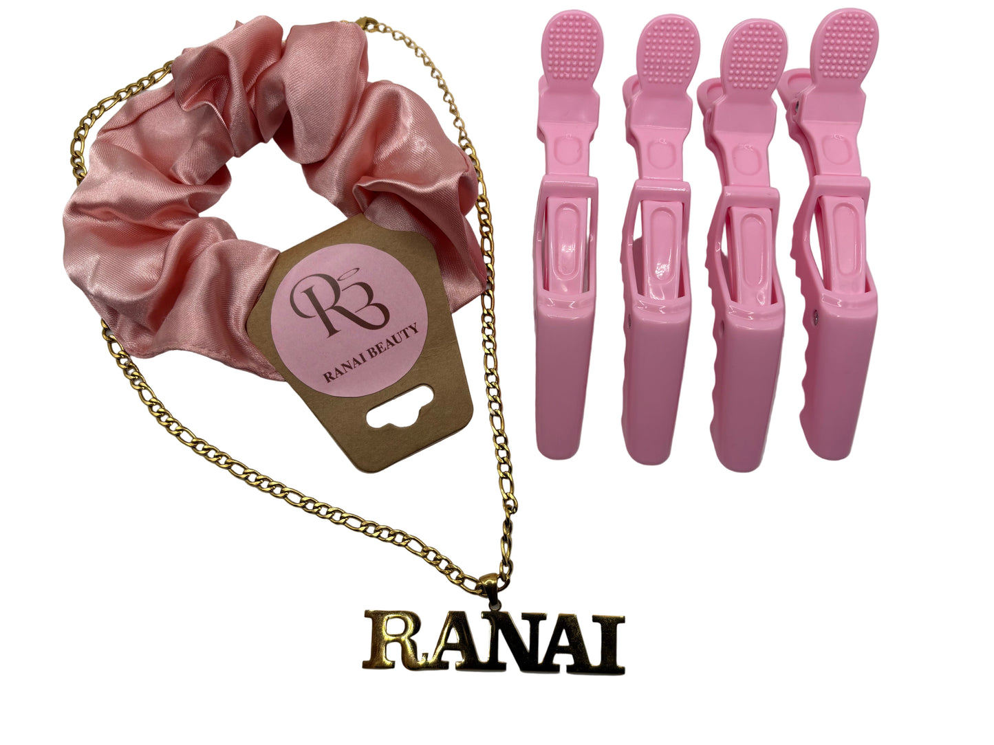 Twin Bundle: Pink Satin Scrunchie & Pink Croc Clips